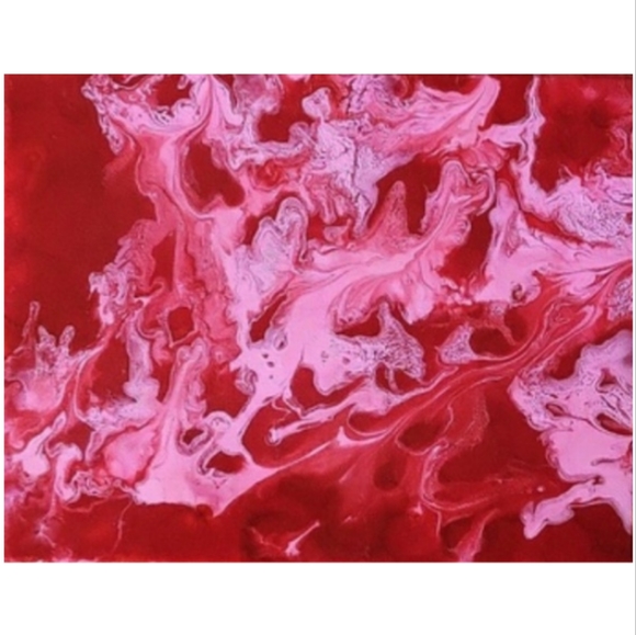 Hand Crafted Pink and Red Abstract Design 11x14 Inches Canvas Painting - Picture 3 of 4